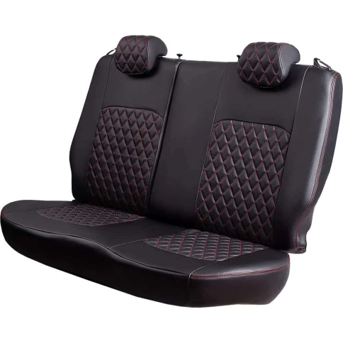 Авточехлы  Toyota Camry Тойота Камри 2001-2006г кузов V30 экокожа черная красная нить ромб    фото 4