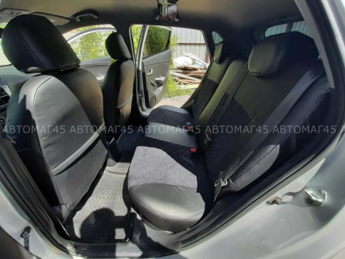 Авточехлы  Kia Rio Киа Рио 2011-2017г Hyundai Solaris 2011-2017г экокожа алькан черная сер.нить ромб фото 3