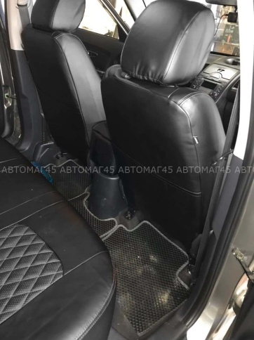 Авточехлы  Kia Soul Киа Соул 2014-2019г 2 поколение экокожа черная нить серая ромб    фото 2