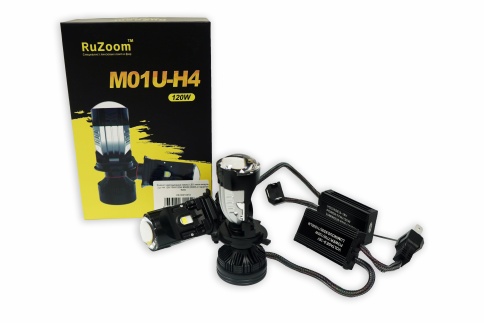 Ruzoom светодиодные лампы LED линза модуль 2шт H4 12В 70W/120W 6500K 6500Lm гарантия 6мес фото 1