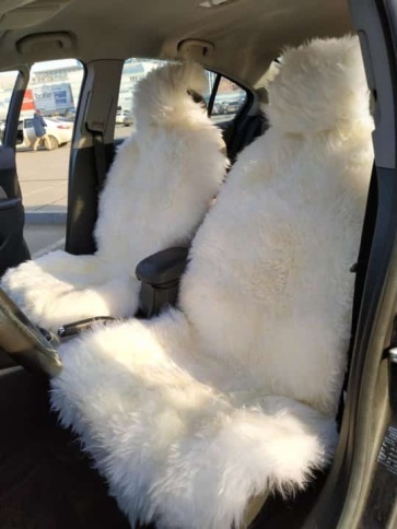 Накидка  на сиденье длинный ворс белый на коже 140х55см 2шт    фото 1