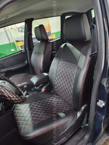 Авточехлы  Нива Шевроле Niva 2014-2020г Нива Travel с 2020г экокожа черная с красной ниткой ромб фото 8