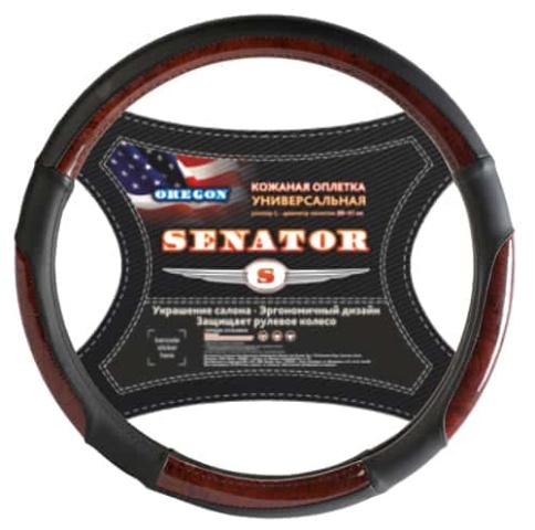 Senator  оплетка руля M кожа черная вставка под дерево    фото 2