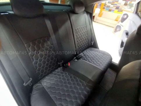 Авточехлы  Kia Rio Киа Рио 2011-2017г Hyundai Solaris 2011-2017г экокожа черная сер.н соты г.Ростов фото 2