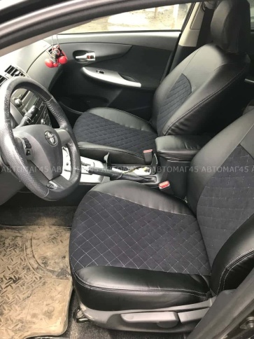 Авточехлы  Toyota Corolla Тойота Королла 2007-2013г кузов 150 экокожа алькант черная серая нить ромб фото 3