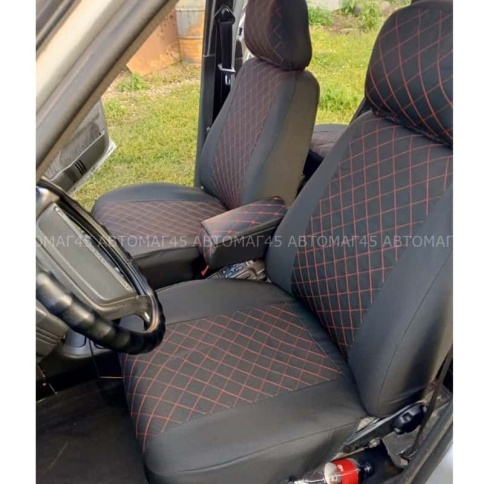 Авточехлы  ВАЗ 2111 2112 Приора хэтчбек до 2014г жаккард черный с красной ниткой ромб Барс    фото 5