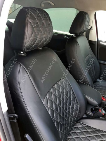 Авточехлы  Volkswagen Jetta Джетта 2010-2019г 6 поколение экокожа черная красная нить ромб    фото 10