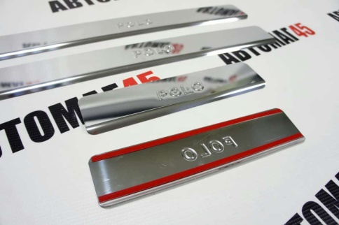 LIDER  Накладки на пороги  Volskwagen Polo Фольцваген Поло 2020-2022г лифтбэк 4 шт нержавейка    фото 2