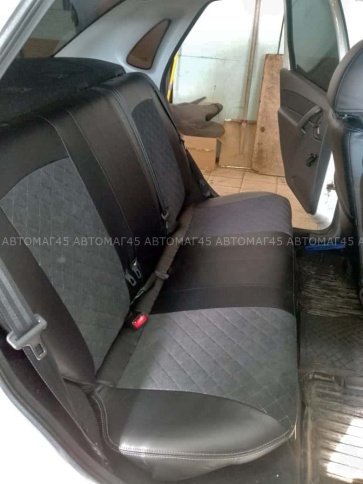 Авточехлы  Лада Granta Гранта  2/3 с 08.2018г экокожа с алькантарой черная с серой ниткой ромб Офис  фото 2