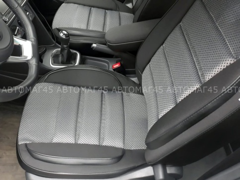 Авточехлы  Skoda Rapid с 2012г 2/3 Volkswagen Polo лифтбэк с 2020г жаккард черно-серый Ижевск    фото 2