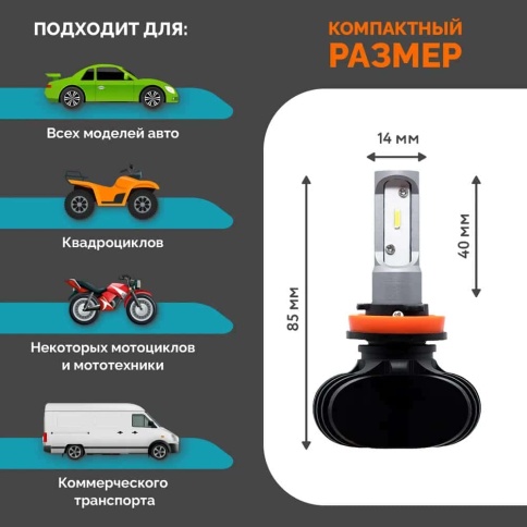 S1  чип CSP LED 2шт H11 12В 18W 6000К 2000Lm гарантия 1мес    фото 9