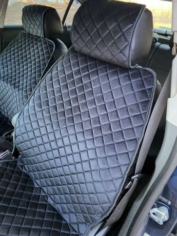 Гелакси  Накидки на сиденье универсальные велюр передние черные с боками с синей ниткой 1шт   фото 1