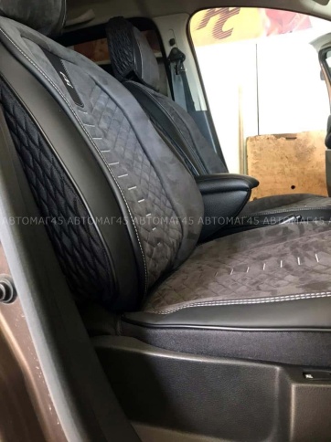 Чехлы  накидки на сиденье экокожа+алькант черно-бежевый трансформер с отдельным подголовн комп Fota фото 5