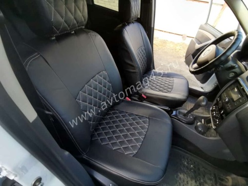 Авточехлы  Renault Duster до 2015г Sandero S.Stepway до 2015г 1/1 экокожа черная сер.н ромб фото 4