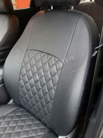 Авточехлы  Kia Rio Киа Рио 2011-2017г Hyundai Solaris 2011-2017г экокожа черная серая нить ромб    фото 10