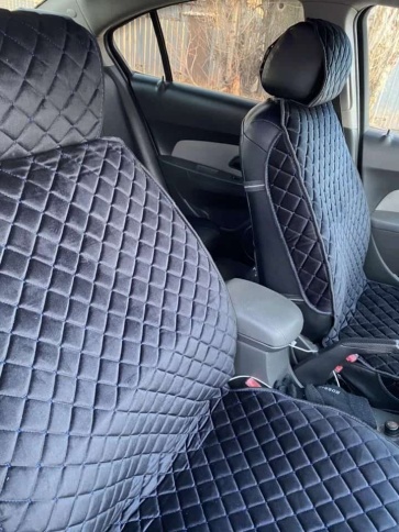 Гелакси  Накидки на сиденье универсальные велюр передние черные с боками с синей ниткой 1шт   фото 5