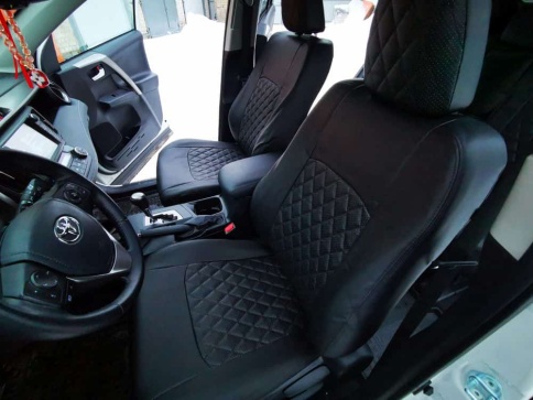 Авточехлы  Toyota RAV4 Тойота Рав4 2012-2019г XA40 экокожа черная нить серая ромб    фото 1