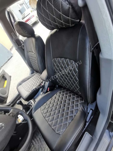 Авточехлы  Nissan Almera Ниссан Альмера 2000-2006г кузов N16 2/3 экокожа черная серая нить ромб    фото 5