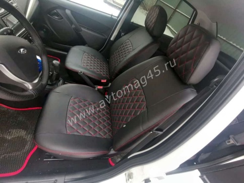 Авточехлы  Лада Granta Гранта до 08.2018г 1/1 сплошная экокожа черный ромб    фото 7