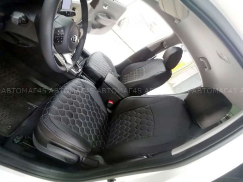 Авточехлы  Kia Rio Киа Рио 2011-2017г Hyundai Solaris 2011-2017г экокожа черная сер.н соты г.Ростов фото 3