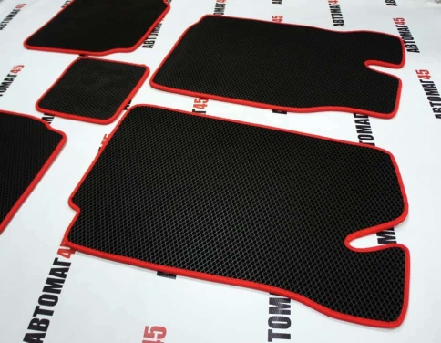 EVA ЭВА  коврики в салон ВАЗ 2101 2107 черные красный кант рисунок ромб комплект 5шт    фото 3