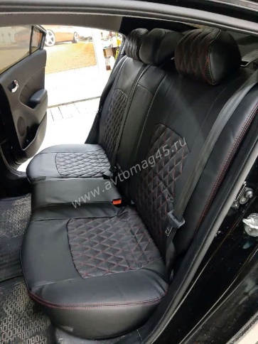 Авточехлы  Kia Cerato Киа Серато 2008-2013г экокожа черная серая нить ромб  фото 3