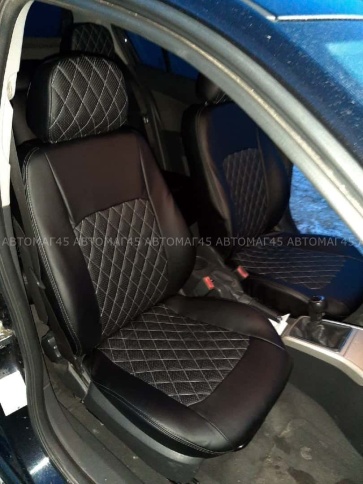 Авточехлы  Opel Astra H Опель Астра Н 2004-2011г экокожа черная красная нить ромб    фото 6