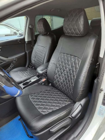 Авточехлы  Hyundai Elantra V пок Хендай Элантра 5 пок кузов MD 2010-2016г экокожа черн сер.нить ромб фото 7