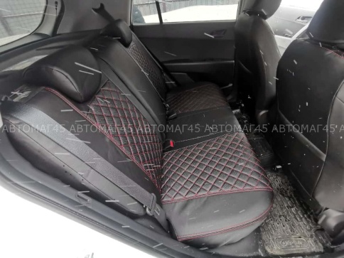 Авточехлы  Hyundai Creta 1 Хендай Крета 1 2015-2021г экокожа черная красная нить ромб    фото 6