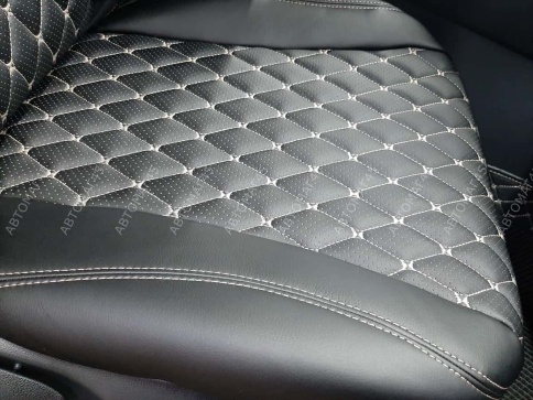 Авточехлы  Toyota Land Cruiser Prado 2017-2022г кузов J150 экокожа черная бежевая нить ромб Maximal фото 4