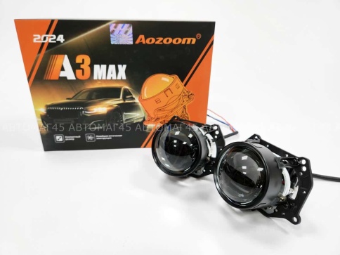 Aozoom  A3 Max 2024 светодиодные Би-Led линзы 2.5" 12V 49W 5500K 4200Lm 1 чип гарантия 12 месяцев    фото 3