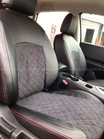 Авточехлы  Nissan Almera Ниссан Альмера 2013-2019г 2/3 экокожа алькантара черная серая нить ромб   фото 12