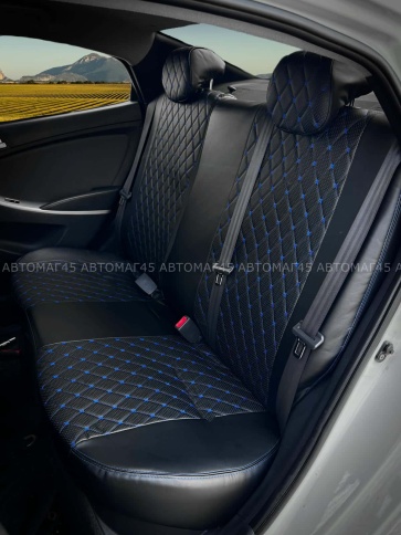 Авточехлы  Lada Vesta Лада Веста седан SW SW Cross экокожа черный ромб синяя нить Офис    фото 2