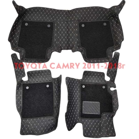 Ковры  5D экокожа Toyota Camry V50/V55 2011-2018г черный с бежевой ниткой+ворс комплект Like АКЦИЯ! фото 1