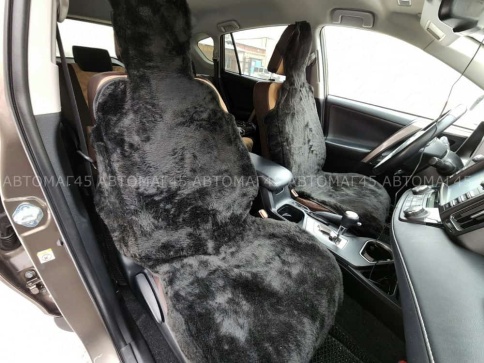 Накидка на сиденье короткий ворс мутон иск.мех черный 140х55см  2шт  фото 1