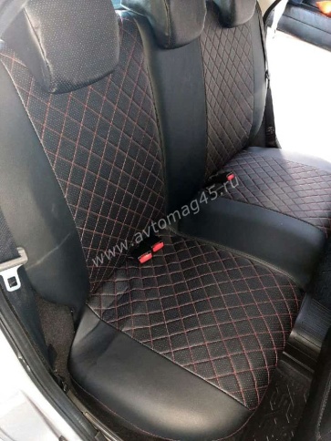 Авточехлы  Лада Granta Гранта до 08.2018г 1/1 сплошная экокожа черный ромб    фото 4
