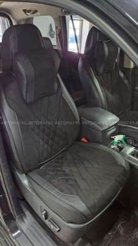 Чехлы  накидки на сиденье экокожа+алькант черный трансформер с отдельным подголовником компл Oumanni фото 3