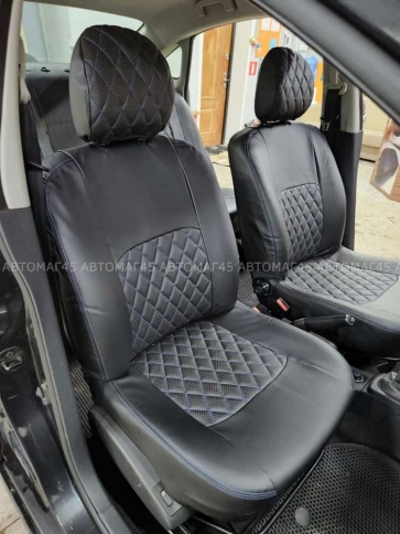 Авточехлы  Nissan Almera Ниссан Альмера 2013-2019г 1/1 экокожа черная серая нить ромб   фото 6