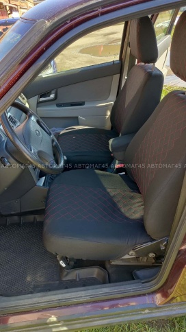 Авточехлы  ВАЗ 2111 2112 Приора хэтчбек до 2014г жаккард черный с красной ниткой ромб Барс    фото 6