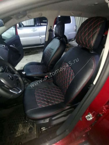 Авточехлы  Renault Logan Stepway с 2013г Renault Sandero Stepway с 2015г 1/1 экокожа черный ромб фото 2