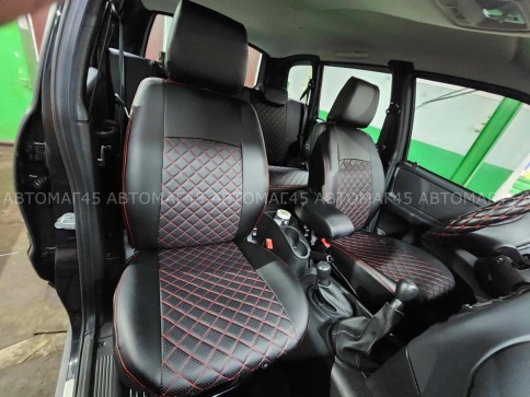 Авточехлы  Нива Шевроле Niva 2014-2020г Нива Travel с 2020г экокожа черная с красной ниткой ромб фото 10