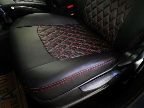 Авточехлы  Ssang Yong Actyon Санг Йонг Экшн экокожа черная красная нить ромб 2011-2021г    фото 8