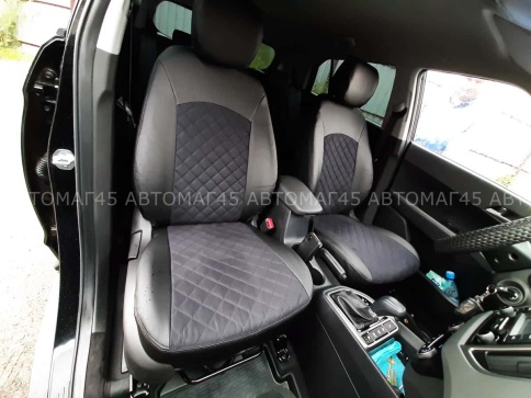 Авточехлы  Hyundai Creta 1 Хендай Крета 1 2015-2021г экокожа алькант черная серая нить ромб г.Ростов фото 2