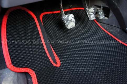 EVA ЭВА  коврики в салон Лада Приора ВАЗ 2110 черные красный кант рисунок ромб комплект 5шт   фото 3