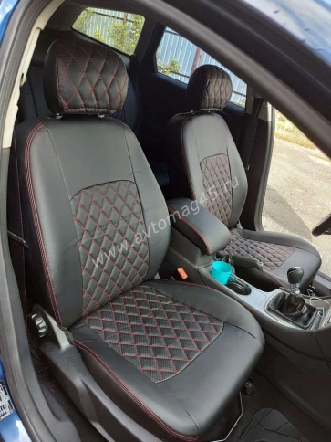 Авточехлы  Ford Mondeo IV Форд Мондео 4 2007-2014г экокожа черная ромб    фото 3