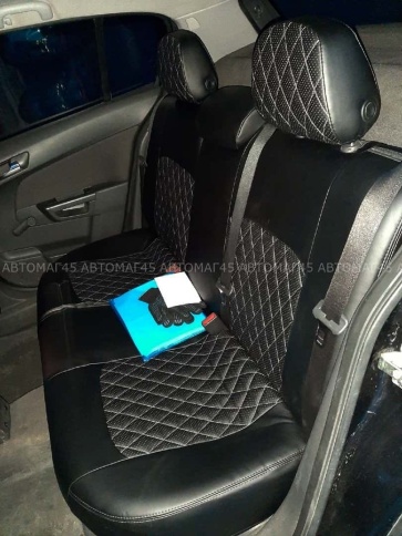 Авточехлы  Opel Astra H Опель Астра Н 2004-2011г экокожа черная красная нить ромб    фото 7