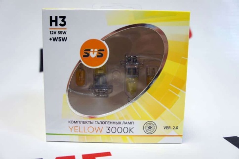 SVS  лампа H3 Yellow 12V 55W 3000K 2шт    фото 3