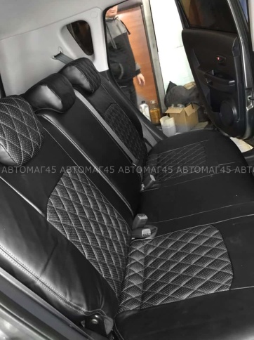 Авточехлы  Kia Soul Киа Соул 2014-2019г 2 поколение экокожа черная нить серая ромб    фото 3