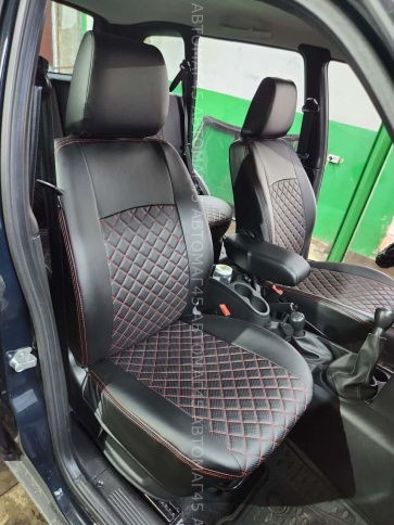 Авточехлы  Нива Шевроле Niva 2014-2020г Нива Travel с 2020г экокожа черная с красной ниткой ромб фото 17