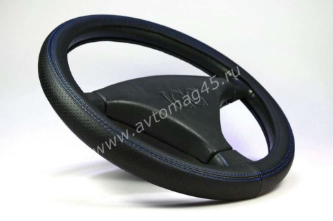 IGG  405 оплетка руля экокожа черный черный с синей отстрочкой    фото 3